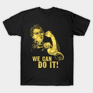 WE CAN DO IT Rosie the Riveter Abstract Black and Yellow Sketch Art Style T-Shirt